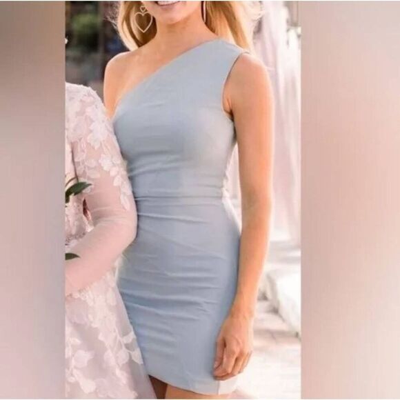 Michael Costello x Revolve Ava Dress One Shoulder Mini Ice Blue Size XS NWT $188 - Picture 2 of 9